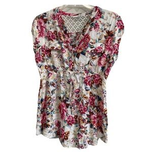 Siren Lily Womens Size M Top Lace Sleeveless Pink Floral Blouse Ladies peasant